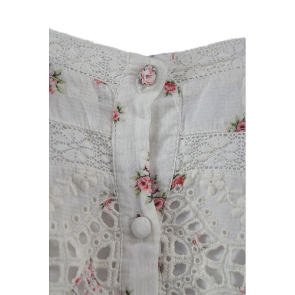 Love Shack Fancy Women White Floral Cotton Tunic Short Sleeve Bohemian Size M - Picture 4 of 7